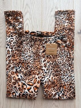 Just Cozy Leopard Print Fleece Lined Leggings XS/S Brown Black